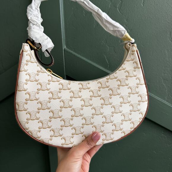 NWT CELINE Canvas Calfskin Ava Triomphe Shoulder Bag White - Picture 2 of 3